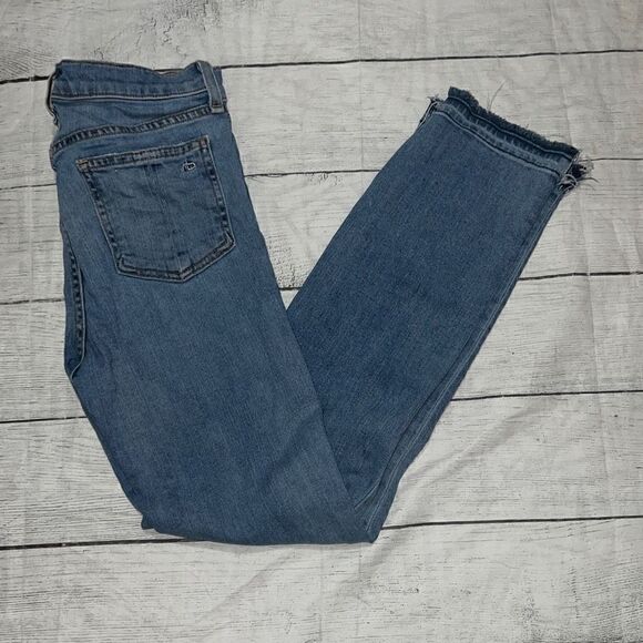 Rag & Bone Jean 10 Inch Stove Pipe Crop Distressed Denim Jeans sz 24 Step Hem - Picture 1 of 8